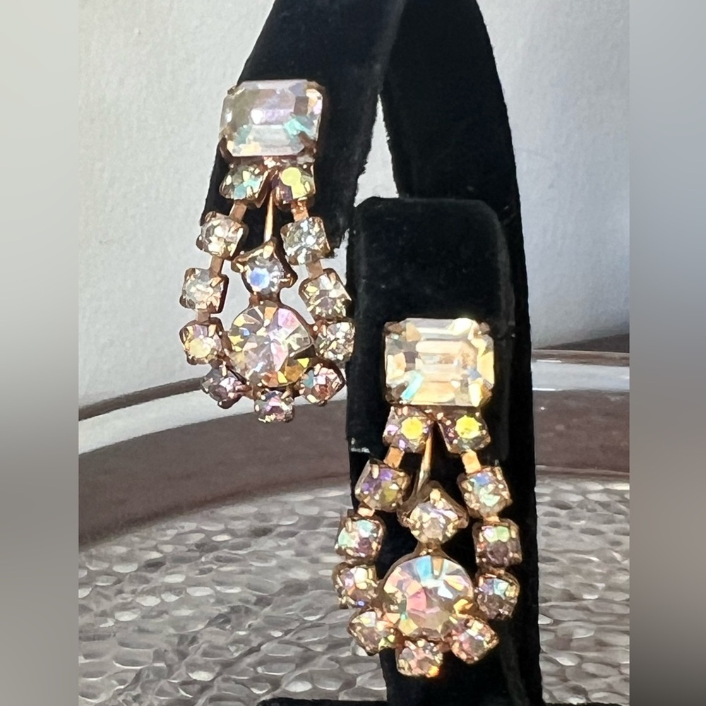 1950s Kramer Aurora Borealis Crystal Clip On Earrings